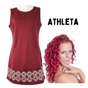 ATHLETA Burgundy Sleeveless Summer Dress Zip Pockets - Women's M
